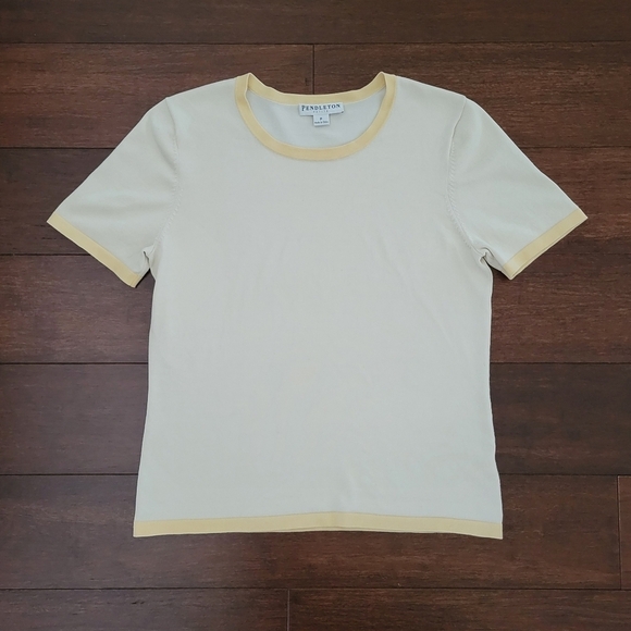 Pendleton Silk Blend Short Sleeve Ringer Tee T-Shirt Womens Size S Petite Yellow - Picture 9 of 9